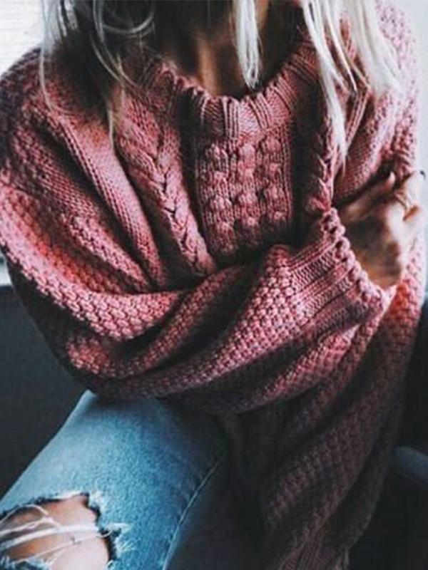 Pink Round Neck Long Sleeve Sweater