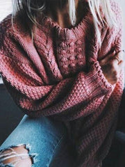 Pink Round Neck Long Sleeve Sweater