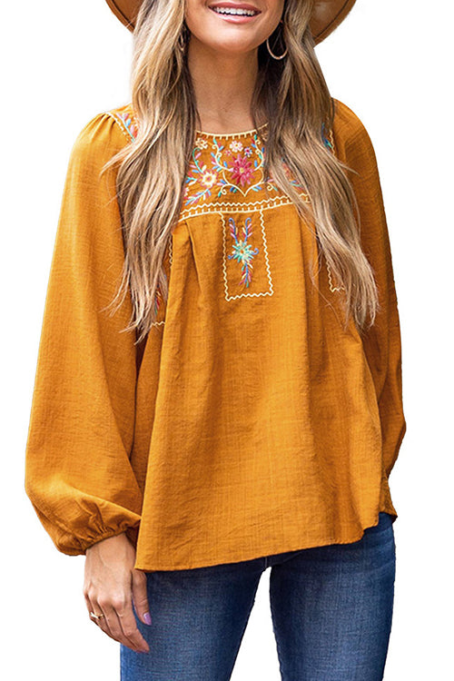 Spend The Day Yellow Boho Embroidery Top