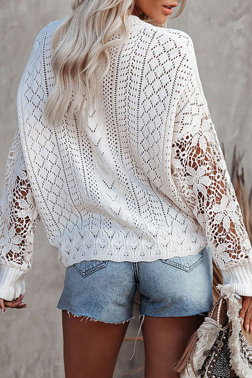 Feeling Your Best Hollow-Out Crochet Sweater Cardigan