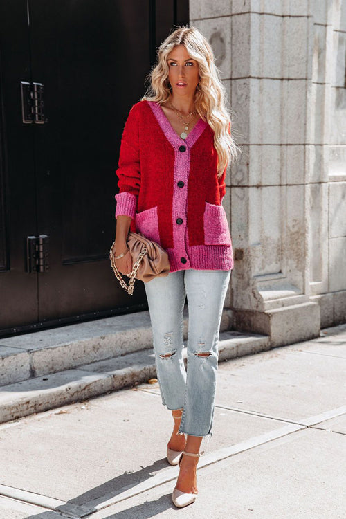 Over The Moon Red Button Knit Cardigan