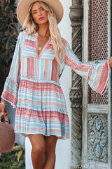 Express Yourself Striped Boho Print Long Sleeve Mini Dress