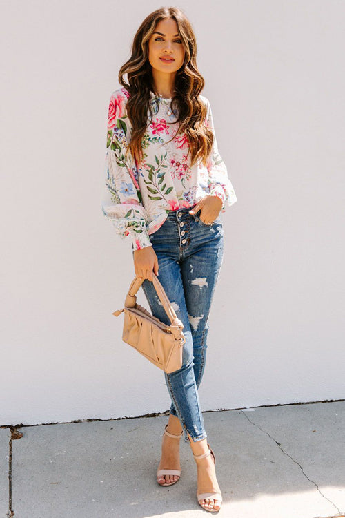 Sweet And Chic Floral Print Smocked Top