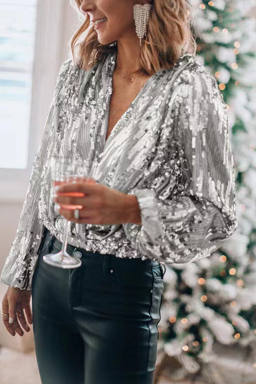 Sparkle In Her Eyes Sequin Wrap Top