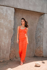 Fringe Hem Open Knit Maxi Dress