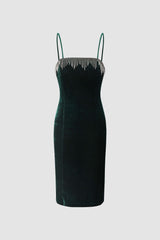 Fringe Detail Velvet Mini Dress