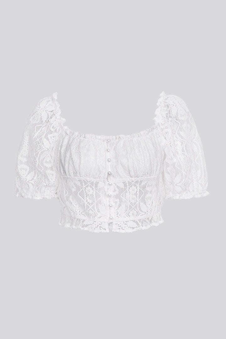 Lace Square Neck Buttons Down Shirt