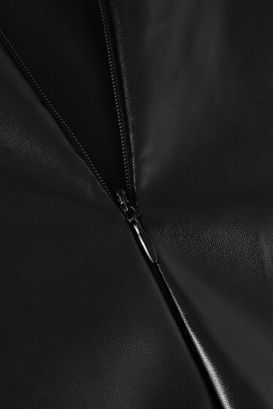 Asymmetric Shoulder Faux Leather Slit Maxi Dress