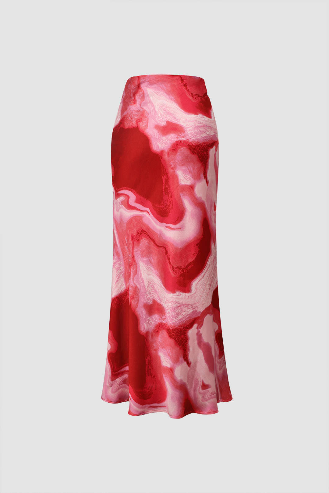 Abstract Print Drawstring Ruched Slit Maxi Skirt