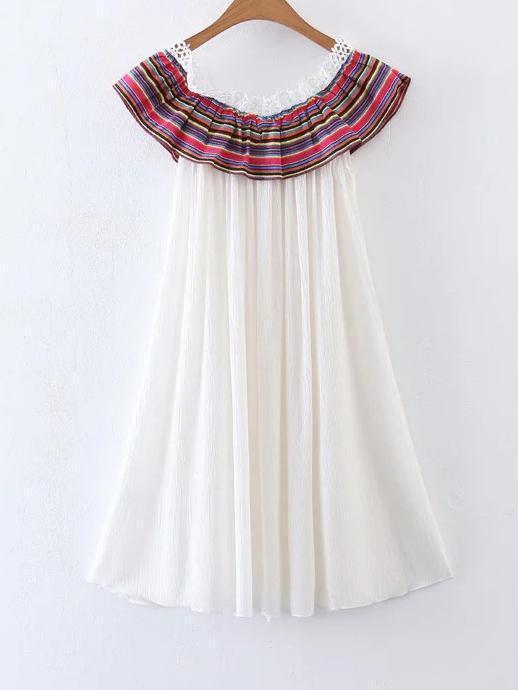 Off-the-shoulder Stripes Mini Dress