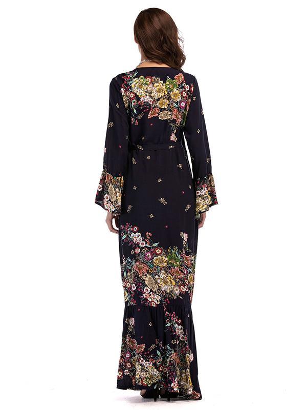 Printed Split-side V-neck Wrap Maxi Dress