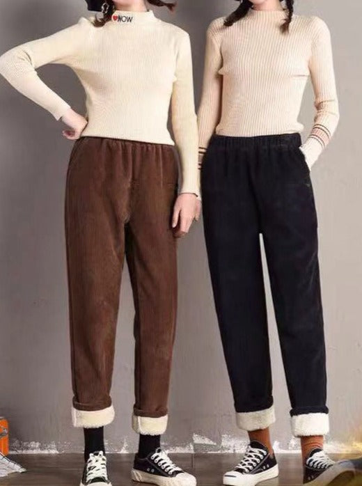 Plus velvet corduroy trousers thickened warm velvet loose pants women's pants