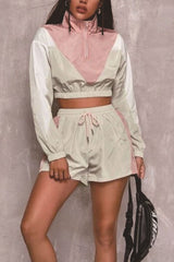 Zip-up Cropped Sweatshirts With Shorts Suit Sets