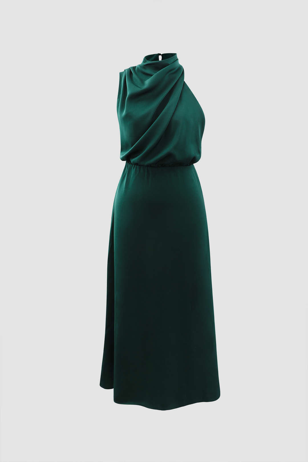 Asymmetric Shoulder Satin Midi Dress