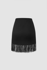 Knot Side Fringe Hem Mini Skirt