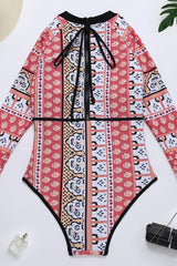 Zipper Lace-Up Long Sleeve One Piece Swimwear