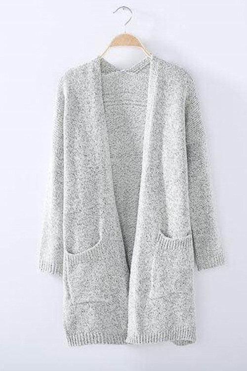 Pure Color Long Length Cardigan With Pocket