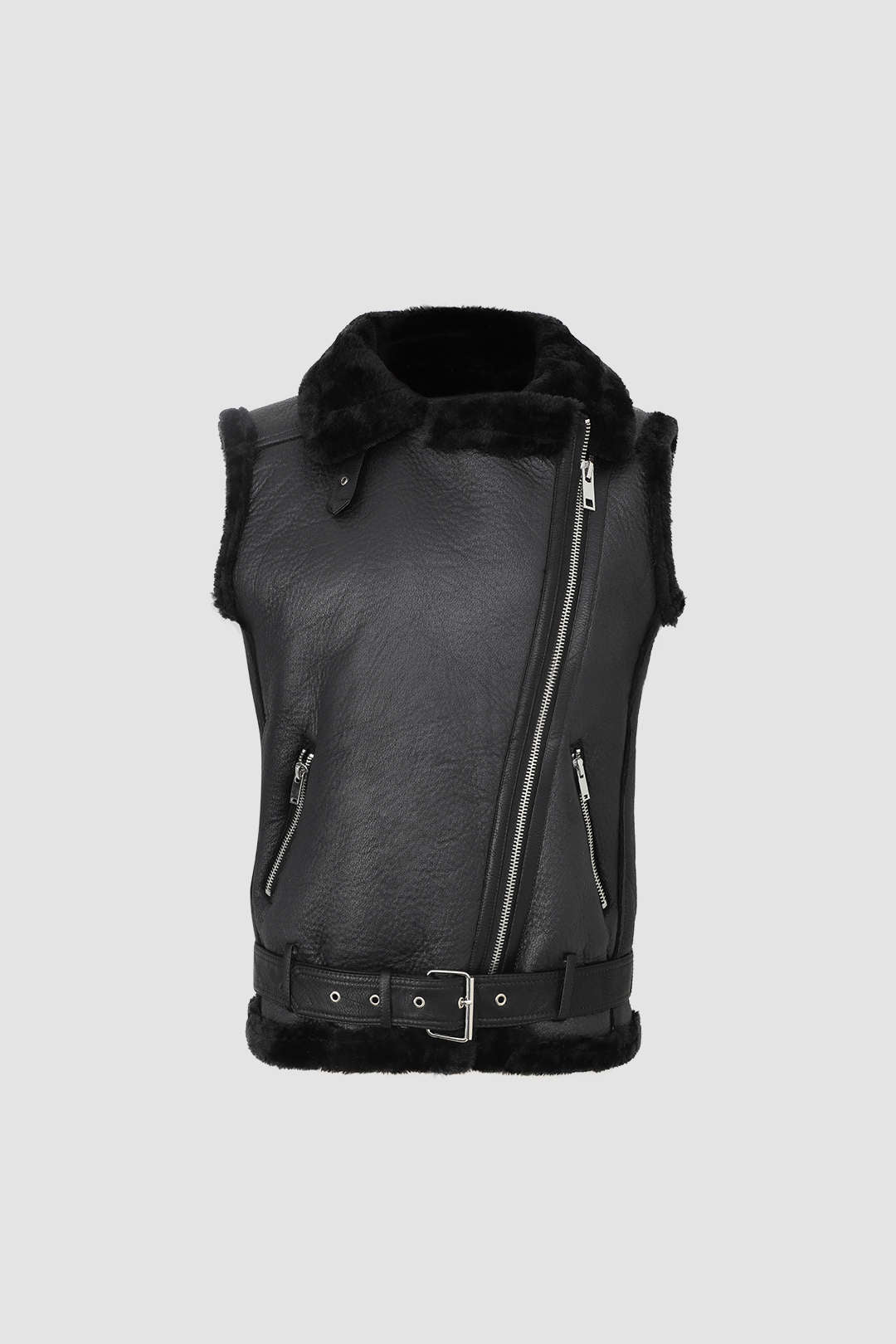 Faux Shearling Leather Belted Hem Vest