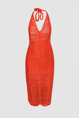 Vestido playero con cuello halter y abertura