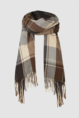 Checked Pattern Fringe Scarf