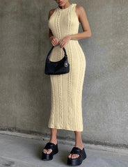 Ribbed Knit Sleeveless Long Dress