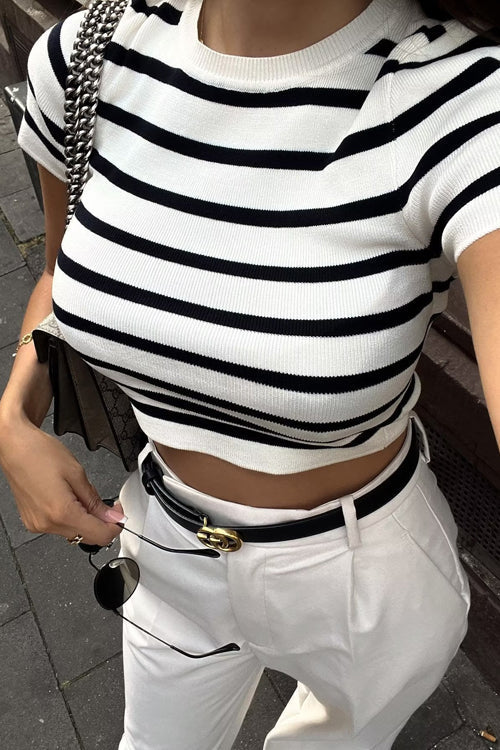 Cool Girl Essence Striped Short Sleeve Knit Top