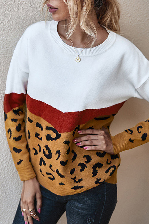 Going For Cozy Leopard Long Sleeve Sweater