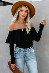 Romance Forever Chiffon Off Shoulder Knit Top