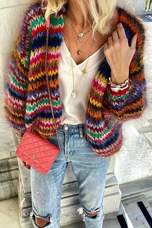 Seasonally Chic Multi Color Stripe Knit Cardigan