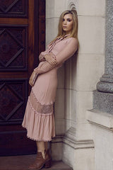 Pink Lace Irregular Hem Maxi Dress