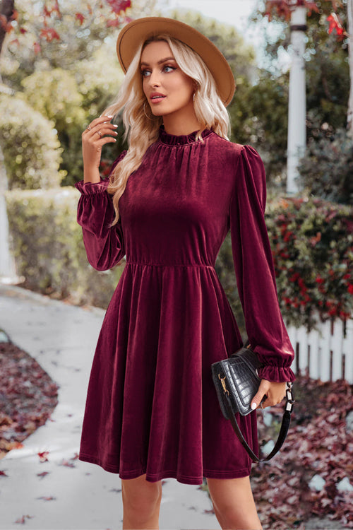 Can't Help But Love Velvet Long Sleeve Mini Dress