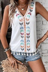 Just Be You Boho Embroidered Tassel Sleeveless Top