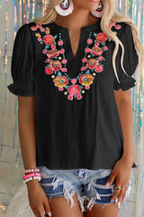 Babe Vibes Floral Embroidered Short Sleeve Top