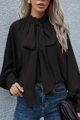 Best In Bold Tie-Front Ruffle Statement Sleeve Top