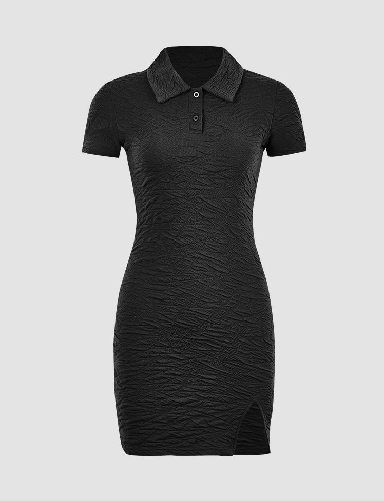 Ruched Polo Neck Mini Dress