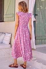 Radiant Ruby Pink Polka Dot Pleated Midi Dress