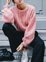 Pink Round Neck Long Sleeve Sweater