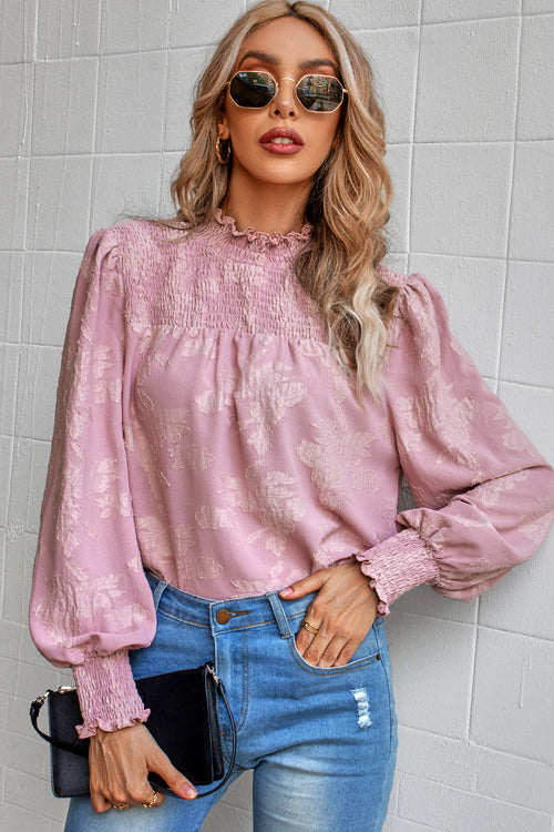 It's My Type Floral Embroidery Smocked Top