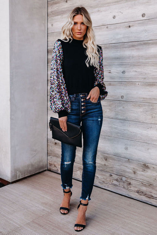 Holiday Ready Colorful Sequins Knit Top