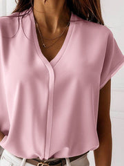 Plain pick stylish chiffon v neck women blouses