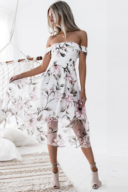 Tulle Floral Embridered Midi Dress
