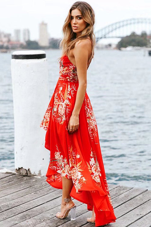 Flare Rosette Crossback Maxi Dress