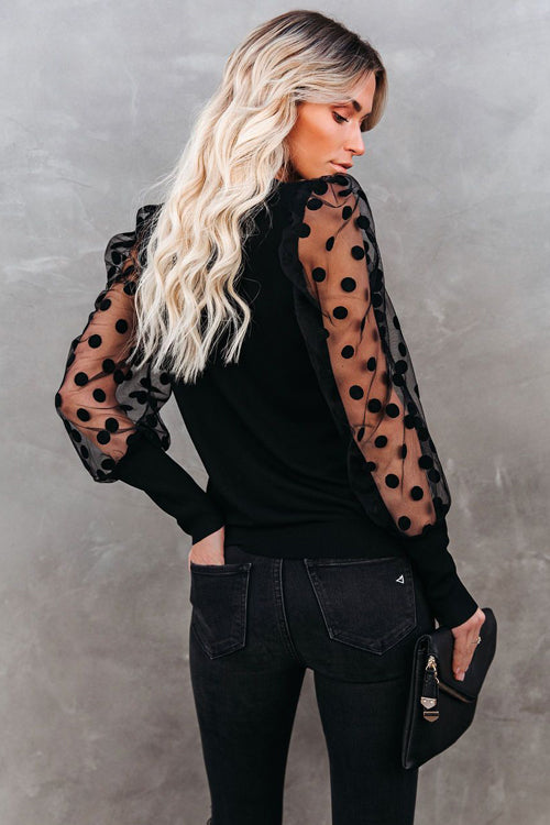 Save The Date Dotted Up Sheer Long Sleeve Top