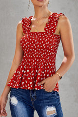 Forever Young Flower Print Pleated Tank Top