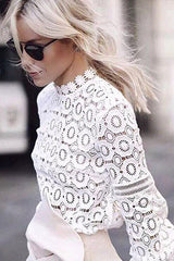 White Hollow-out Blouse