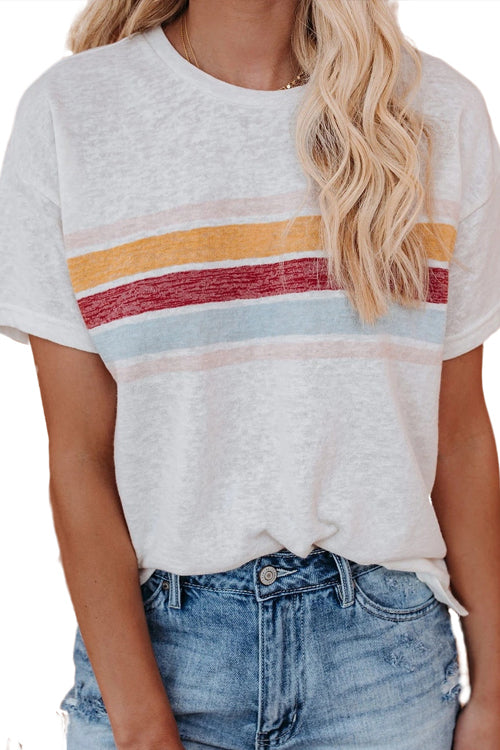 Tee for You White Striped Short Sleeve Tee