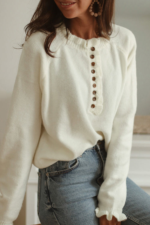 Simply Amazing Button Down Ruffled Knit Sweater