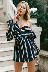 Irregular Neckline Stripe Romper