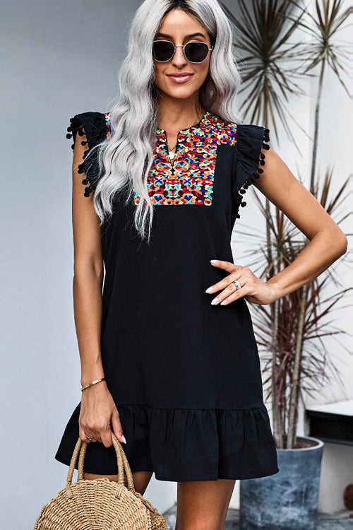 All Of Your Love Boho Embroidery Mini Dress