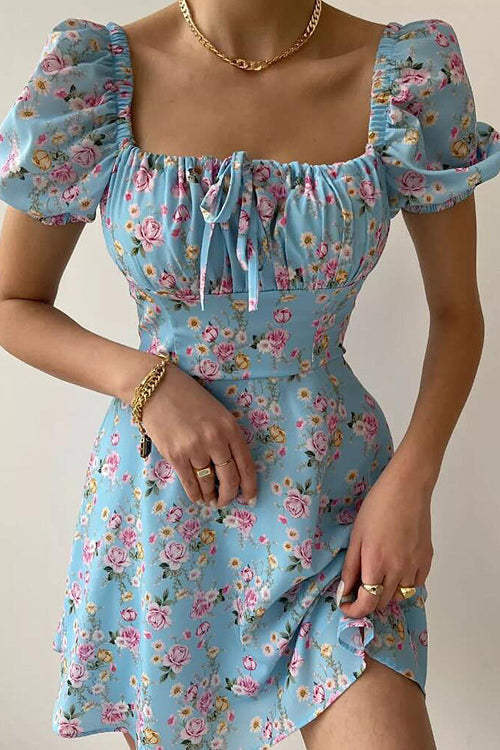 Floral Forever Puff Short Sleeve Printed Mini Dress